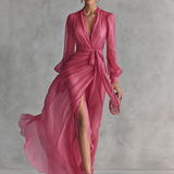Roosa Šifon Kleid V-kaelus