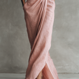 Roosa Linane Maxi Kleid V-Kaelus
