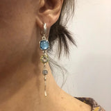 Old earrings with blue stones and a cross