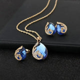 Blue and Gold Crystal Necklace and Earrings Set