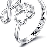 Handmade ring with footprint and heart - adjustable, 925 silver
