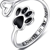 Handmade ring with footprint and heart - adjustable, 925 silver