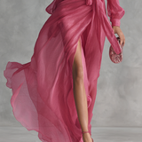 Roosa Šifon Kleid V-kaelus