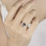 Handmade ring with footprint and heart - adjustable, 925 silver