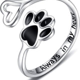 Handmade ring with footprint and heart - adjustable, 925 silver