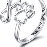 Handmade ring with footprint and heart - adjustable, 925 silver