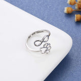 Handmade ring with footprint and heart - adjustable, 925 silver