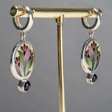 Boho earrings with purple crystals in silver