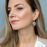 Boho earrings with purple crystals in silver