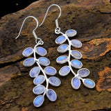 Beautiful moonstone earrings in the shape of plant leaves