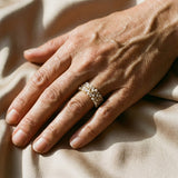 Adjustable vintage ring with pearls and golden crystals
