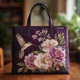 Handmade Lined Bag with Purple Hummingbird and Orchids