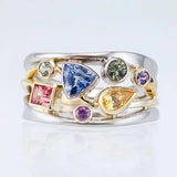 Old-fashioned colourful ring with cubic zirconia