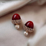 Red hazelnut earrings with beads