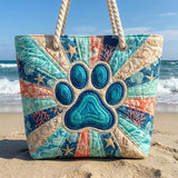 Upholstered Beach Bag with Footprint Motif