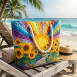 Knitted Rainbow Sun Beach Bag