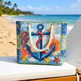 Knitted Beach Bag with Nautical Anchor Theme
