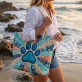 Upholstered Beach Bag with Footprint Motif