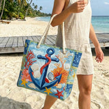 Knitted Beach Bag with Nautical Anchor Theme