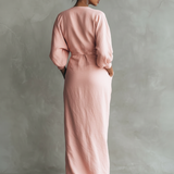 Roosa Linane Maxi Kleid V-Kaelus