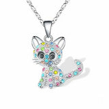 Silver necklace with cats and colorful zircons
