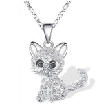 Silver necklace with cats and colorful zircons