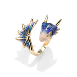 Adjustable Dragon Ring Silver and Hand-Painted Enamel