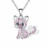 Silver necklace with cats and colorful zircons