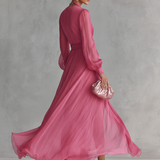 Roosa Šifon Kleid V-kaelus