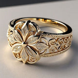Exotic floral ring in gold with cubic zirconia