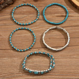 Boho stiilis käevõrude komplekt türkiissiniste helmestega