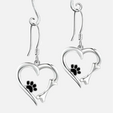Silver earrings with heart and paw print design