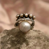 Vintage Silver Crown Ring with Pearls