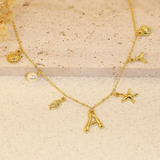 Bamboo letter necklace, starfish and shell