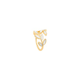 Adjustable ring with white opal leaf in a gold frame