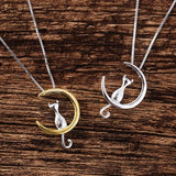 Elegant Necklace with Moon and Cat Motif