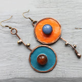 Asymmetrical vintage earrings in antique bronze with graphite