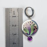 Boho earrings with purple crystals in silver