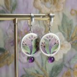 Boho earrings with purple crystals in silver