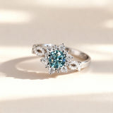 Flower-shaped ring with turquoise crystal