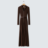 Kateřina | Long brown dress with a belt and a front zip