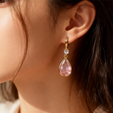 Classic drop earrings with a pink crystal