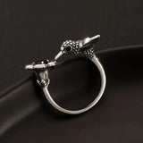 Hummingbird and Flower – Adjustable Open Ring with Birds for Women