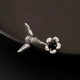Hummingbird and Flower – Adjustable Open Ring with Birds for Women
