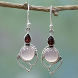 Vintage silver earrings with moonstone and red crystal