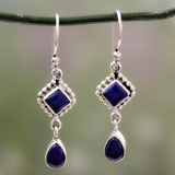 Silver earrings with blue stone and crystal