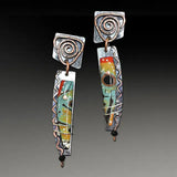 Ethnic silver earrings with multicoloured enamel
