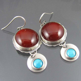 Vintage Earrings in Red and Blue Silver