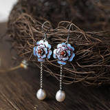 Vintage blue flower earrings with pearls