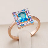 Elegant cube-shaped ring with blue zircon